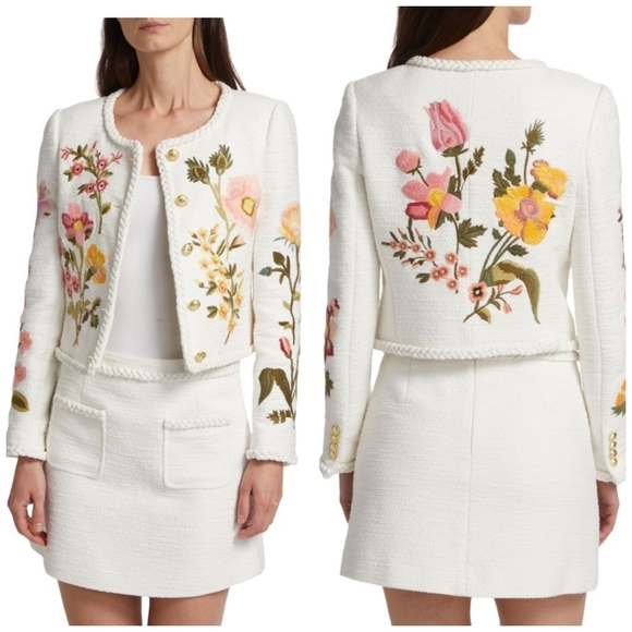🔹️DEREK LAM 10 CROSBY 🔹️Penelope Floral Embroidered Crew Neck Jacket Size 0 - Picture 1 of 9